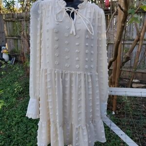 Listicle Cream Long Sleeve Dress